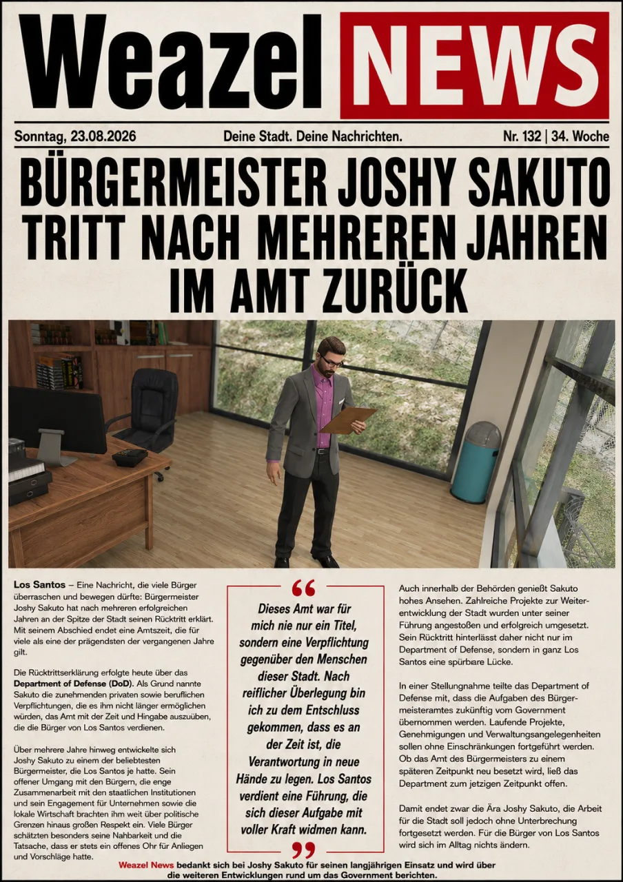 Bürgermeister Joshy Sakuto tritt nach mehreren Jahren im Amt zurück